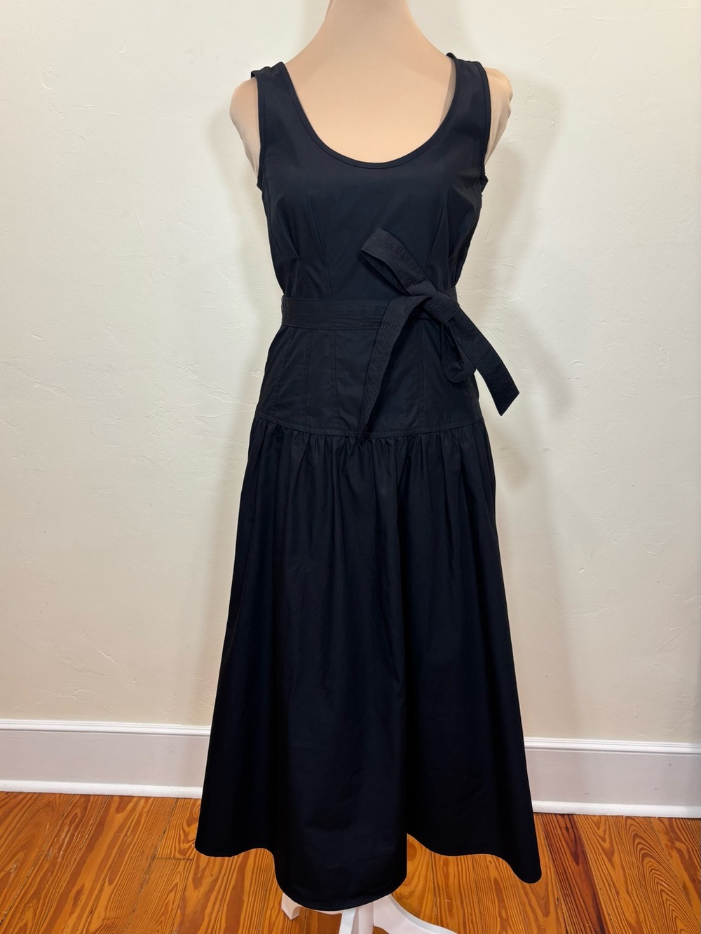 NWT Banana Republic Factory Poplin Corset Waist Midi Dress, Black, 0 Petite